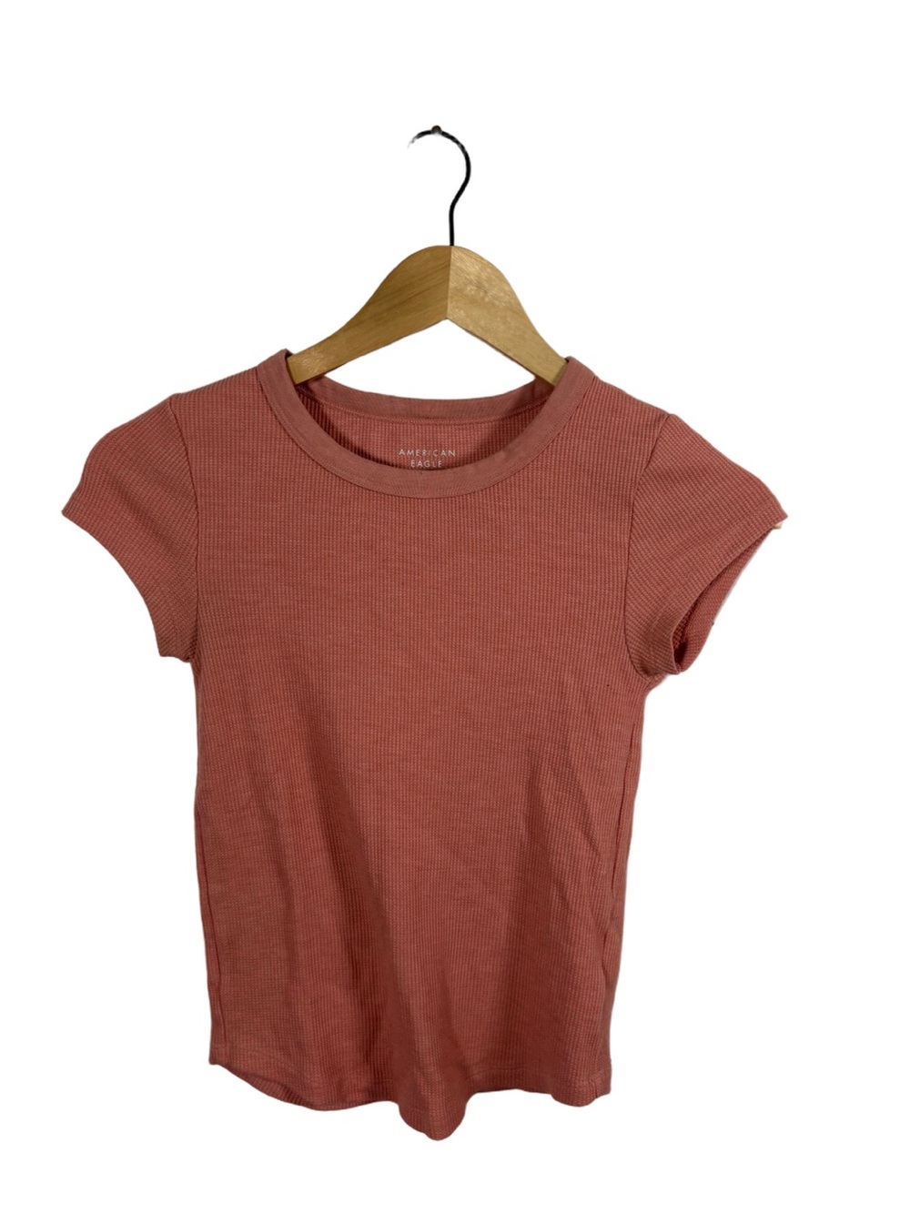 American Eagle XS Waffle Knit Baby Tee Rust Terracotta Fitted Stretch Top